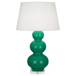 Triple Gourd Table Lamp - Emerald Green / Pearl Dupioni