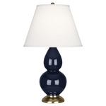 Double Gourd Table Lamp - Midnight Blue / Pearl Dupioni Shade