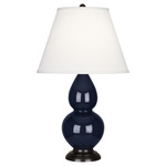 Double Gourd Table Lamp - Midnight Blue / Pearl Dupioni Shade