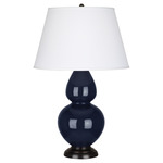 Double Gourd Table Lamp - Midnight Blue / Pearl Dupioni Shade