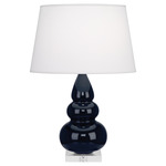 Triple Gourd Small Table Lamp - Midnight Blue / Pearl Dupioni