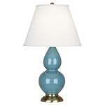 Double Gourd Table Lamp - Steel Blue / Pearl Dupioni Shade