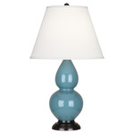 Double Gourd Table Lamp - Steel Blue / Pearl Dupioni Shade