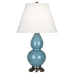 Double Gourd Table Lamp - Steel Blue / Pearl Dupioni Shade