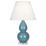 Double Gourd Table Lamp - Steel Blue / Pearl Dupioni Shade