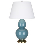 Double Gourd Table Lamp - Steel Blue / Pearl Dupioni Shade
