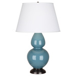 Double Gourd Table Lamp - Steel Blue / Pearl Dupioni Shade