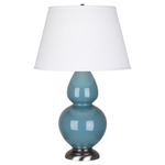 Double Gourd Table Lamp - Steel Blue / Pearl Dupioni Shade