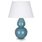 Double Gourd Table Lamp - Steel Blue / Pearl Dupioni Shade