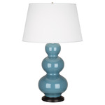 Triple Gourd Table Lamp - Steel Blue / Pearl Dupioni