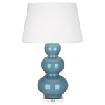 Triple Gourd Table Lamp - Steel Blue / Pearl Dupioni