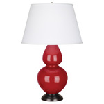 Double Gourd Table Lamp - Ruby Red / Pearl Dupioni Shade