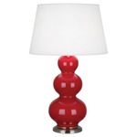 Triple Gourd Table Lamp - Ruby Red / Pearl Dupioni