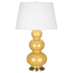 Triple Gourd Table Lamp - Sunset Yellow / Pearl Dupioni