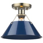 Orwell Semi Flush Ceiling Light - Aged Brass / Navy