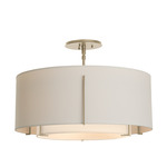 Exos Double Shade Semi Flush Ceiling Light - Soft Gold / Flax