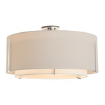 Exos Double Shade Semi Flush Ceiling Light - Vintage Platinum / Flax