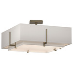 Exos Square Double Shade Semi Flush Ceiling Light - Soft Gold / Flax