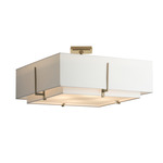 Exos Square Double Shade Semi Flush Ceiling Light - Soft Gold / Natural Anna