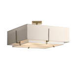 Exos Square Double Shade Semi Flush Ceiling Light - Soft Gold / Flax