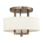 Hampton Semi Flush Ceiling Light - Brushed Bronze / Off White Linen