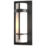 Banded Small Outdoor Wall Sconce - Coastal Black / Opal