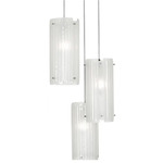 Textured Glass Round Multi Light Pendant - Metallic Beige Silver / Frosted Strata