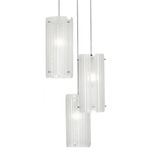 Textured Glass Round Multi Light Pendant - Beige Silver / Frosted Strata