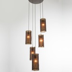 Textured Glass Round Multi Light Pendant - Beige Silver / Bronze Granite