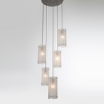 Textured Glass Round Multi Light Pendant - Metallic Beige Silver / Frosted Granite