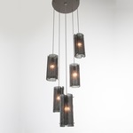 Textured Glass Round Multi Light Pendant - Metallic Beige Silver / Smoke Granite