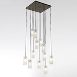 Textured Glass Square Multi Light Pendant - Flat Bronze / Frosted Rimelight