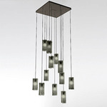 Textured Glass Square Multi Light Pendant - Flat Bronze / Smoke Granite