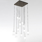 Textured Glass Square Multi Light Pendant - Flat Bronze / Frosted Strata