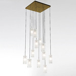 Textured Glass Square Multi Light Pendant - Gilded Brass / Frosted Granite
