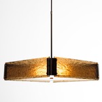 Textured Glass Square Chandelier - Flat Bronze / Bronze Granite