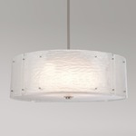 Textured Glass Drum Pendant - Metallic Beige Silver / Frosted Granite