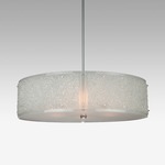 Textured Glass Drum Pendant - Metallic Beige Silver / Frosted Rimelight
