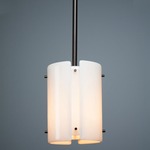 Textured Glass Pendant - Flat Bronze / Ivory Wisp