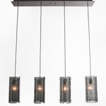 Textured Glass Multi Light Linear Pendant - Flat Bronze / Smoke Granite