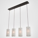 Textured Glass Multi Light Linear Pendant - Flat Bronze / Frosted Rimelight