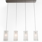 Textured Glass Multi Light Linear Pendant - Metallic Beige Silver / Frosted Granite