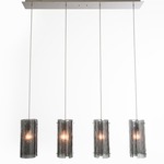 Textured Glass Linear Multi Light Pendant - Beige Silver / Smoke Granite