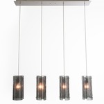 Textured Glass Multi Light Linear Pendant - Metallic Beige Silver / Smoke Granite