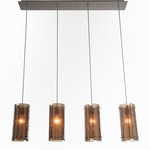 Textured Glass Linear Multi Light Pendant - Beige Silver / Bronze Granite