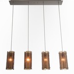 Textured Glass Multi Light Linear Pendant - Metallic Beige Silver / Bronze Granite