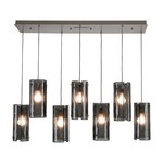 Textured Glass Linear Multi Light Pendant - Beige Silver / Smoke Granite