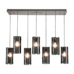 Textured Glass 7 Linear Multi Light Pendant - Metallic Beige Silver / Smoke Granite