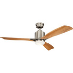 Ridley II Ceiling Fan with Light - Brushed Stainless Steel / Medium Oak