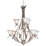 Dover Chandelier with Shades - Brushed Nickel / Etched Seedy